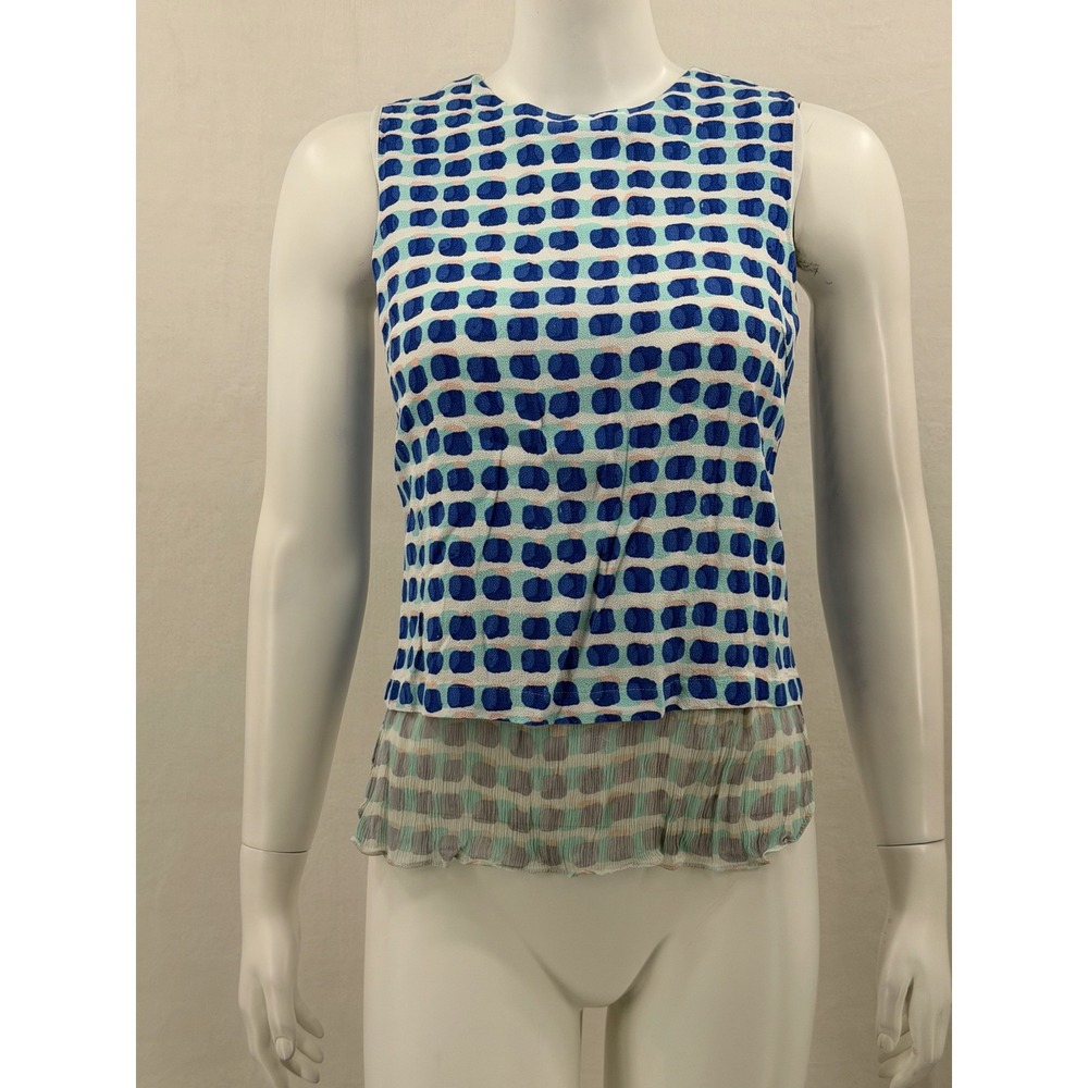 Kate Spade Top Womens Small Blue Island Stamp Double Layer Tank Summer Coastal‎